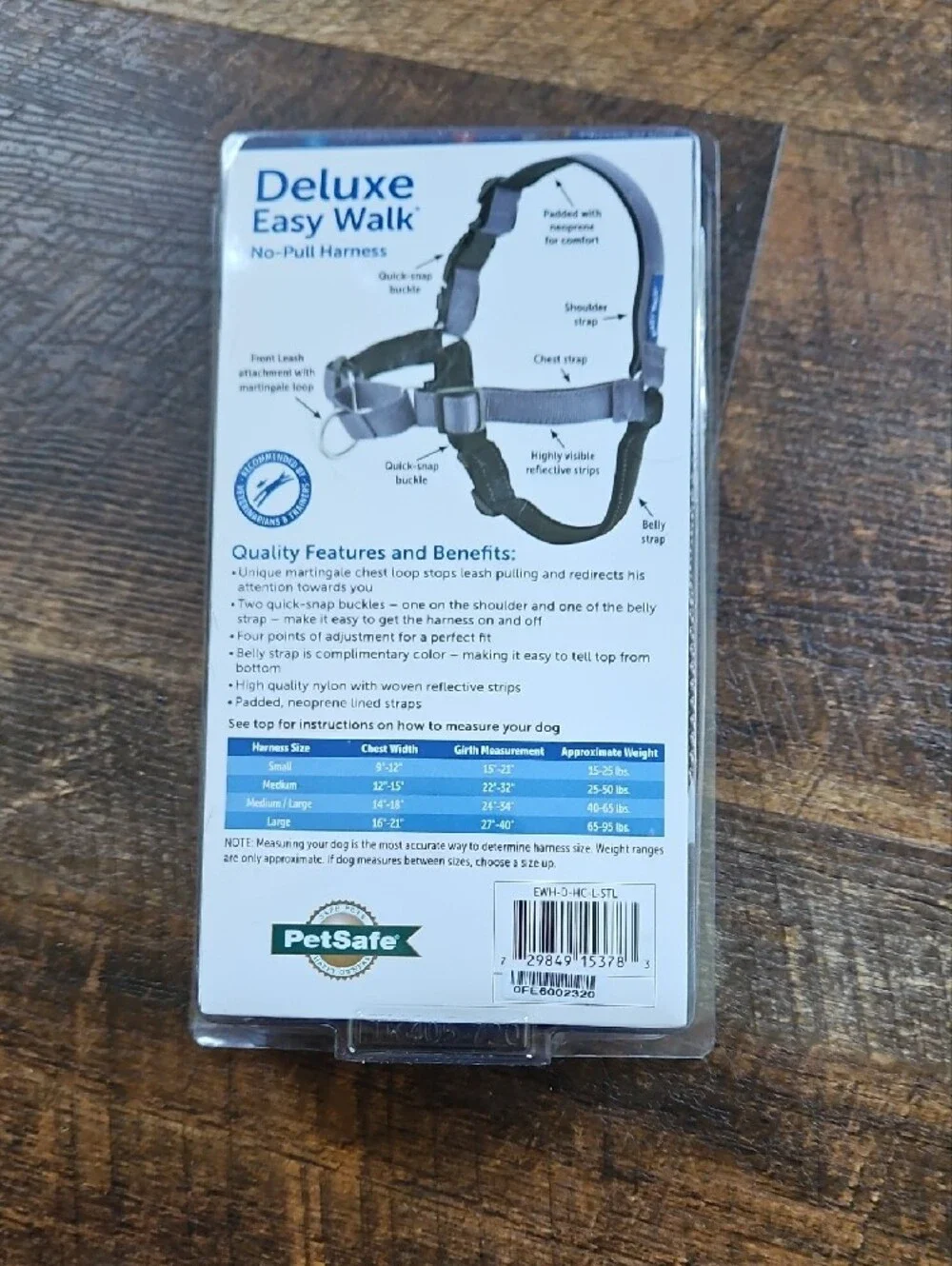 PetSafe Deluxe Easy Walk No-Pull Dog Harness in Steel/Black Size L